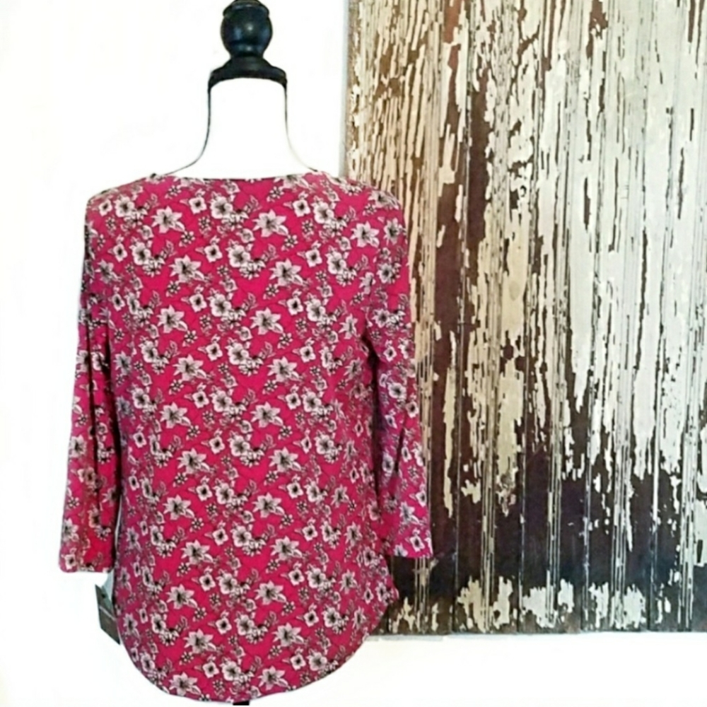 Liz Claiborne Peasant Blouse Red Floral Size MP - Picture 8 of 12
